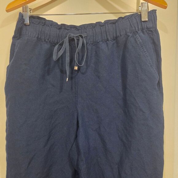 LOFT Pants - Loft Navy Linen Blend Pull On Pants Elastic Waist Women's Petite Medium
